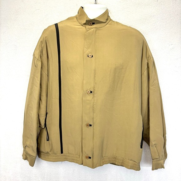 ROEVELLE Other - Vintage Roevelle 100% Silk Bomber Jacket Mens Large L Tan Lined Lightweight Zip